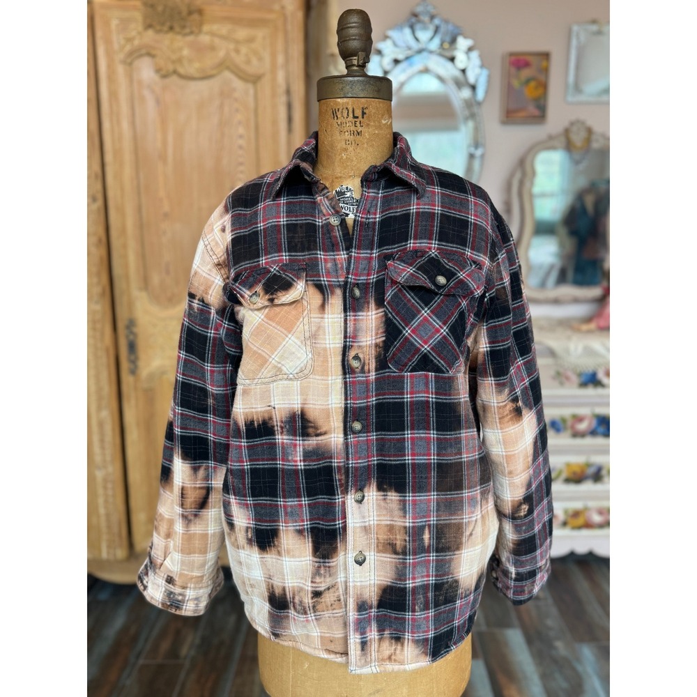 Upcycled Wrangler‎ Utility Sherpa Flannel Jacket Folk Art Size S Petite - Picture 5 of 7